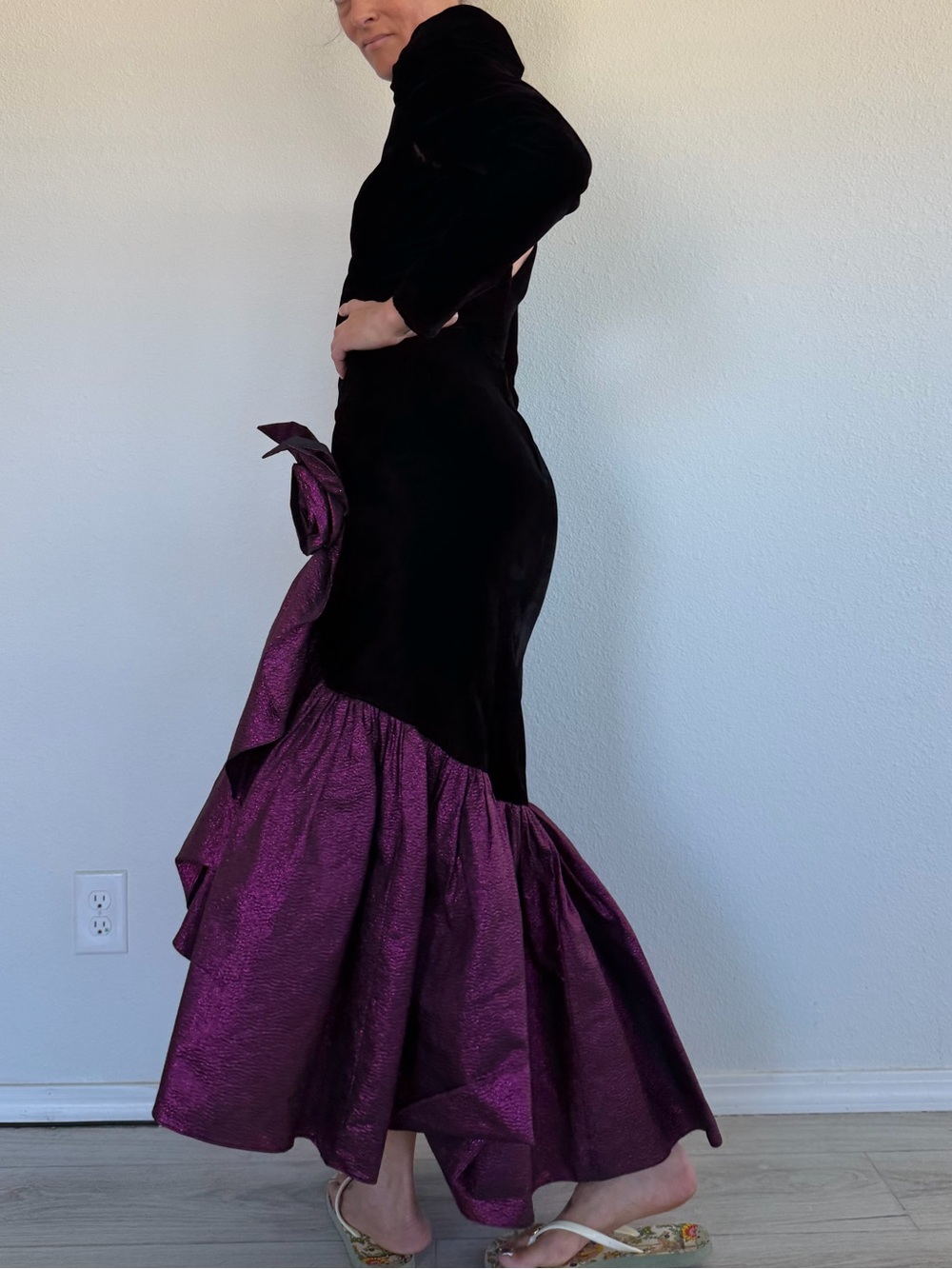 Vintage Black and Purple Velvet Mermaid Prom Dress
